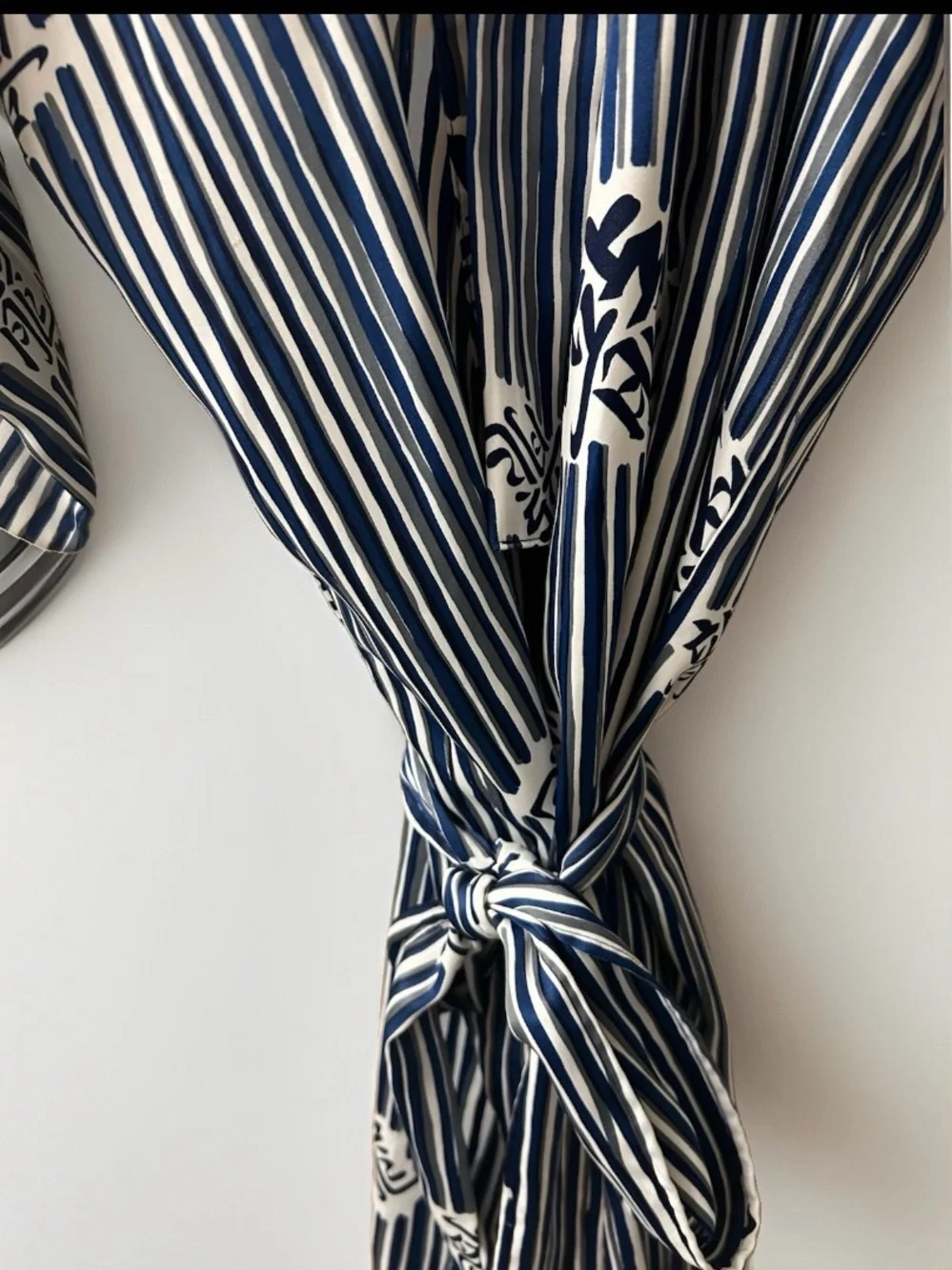 Marukyo Japanese Kimono Robe Yukata Blue Stripe Kanji Full Length Large XLarge